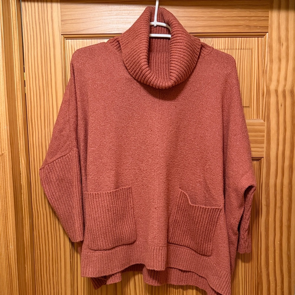 Loft, women’s cowl neck sweater, poncho style, medium, burnt orange